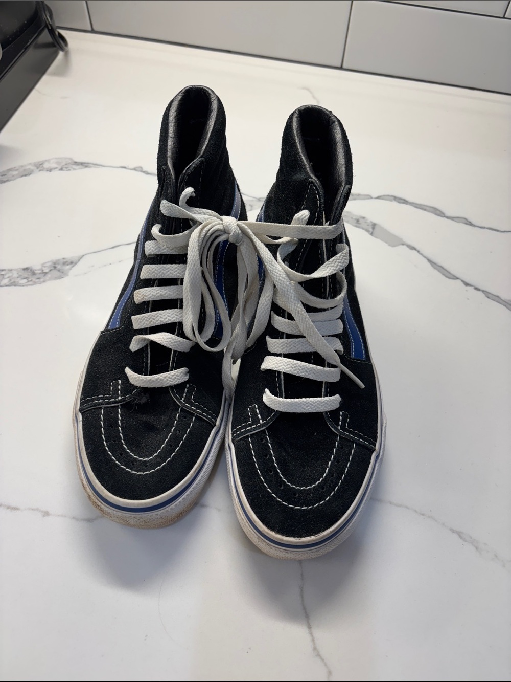 Vans Black High-Top Sneakers with Blue Stripe